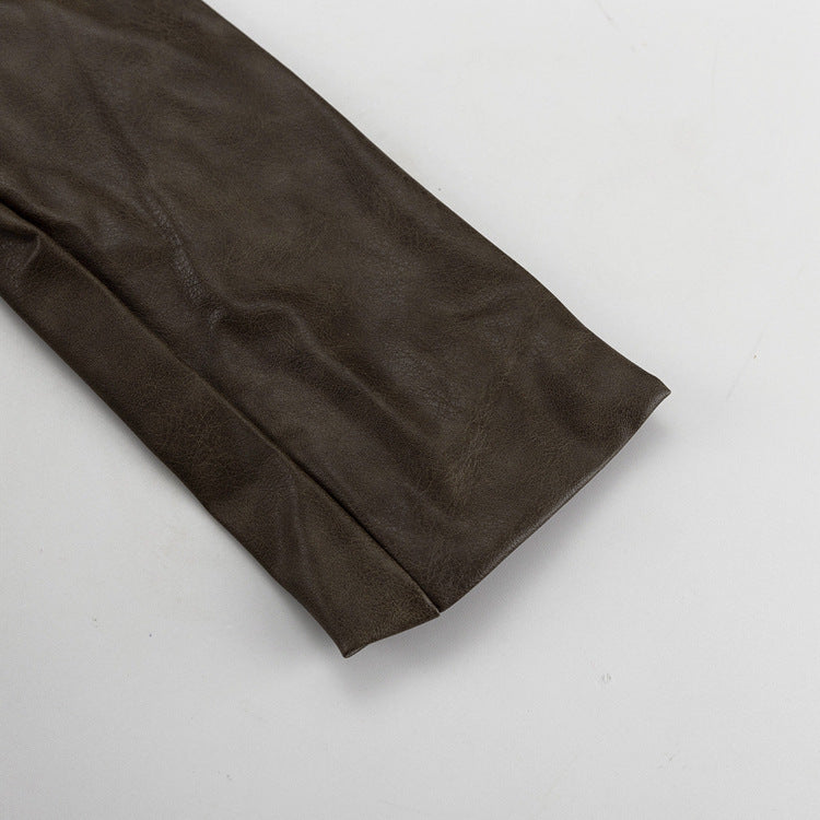 Women's Retro Faux Leather Skirt Set | Long Sleeve Cutout Top & High Waist Skirt | noémi