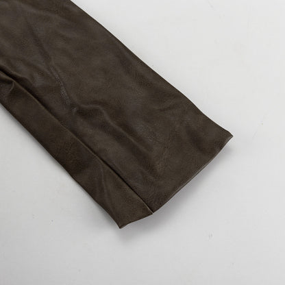 Women's Retro Faux Leather Skirt Set | Long Sleeve Cutout Top & High Waist Skirt | noémi