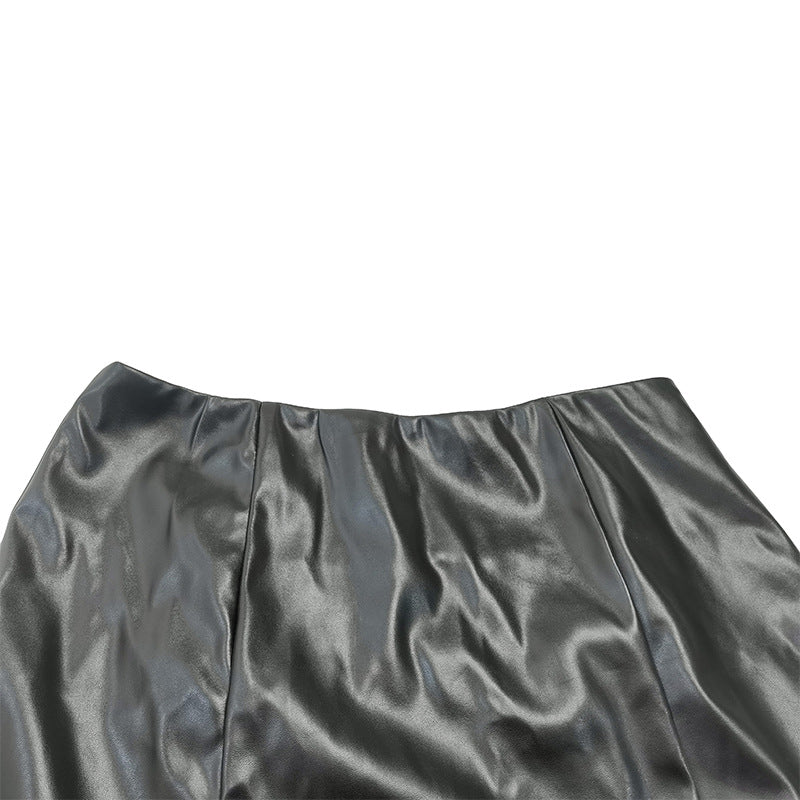 Womens Faux Leather Skirt Set | Slim Fit Vest Slit Skirt Two Piece Outfit | noémi
