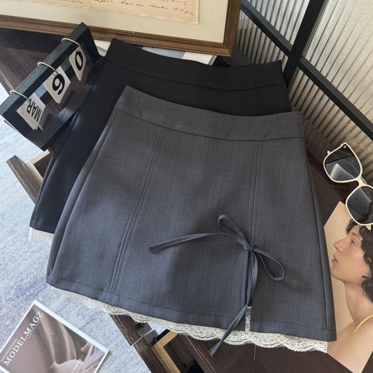 Split Bow Lace Trim Mini Skirt | High Waist Hip Skirt | noémi