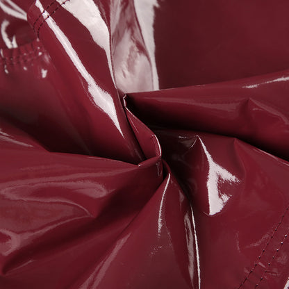 Wine Red Faux Leather Halter Top | Backless, ZipUp Camisole with LaceUp Detail | noémi
