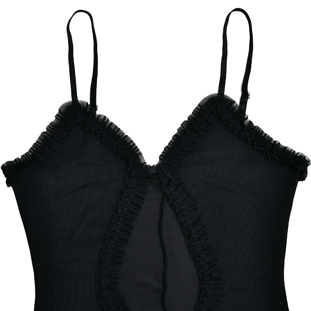 Womens Backless Mesh Splice Sling Mini Dress | noémi