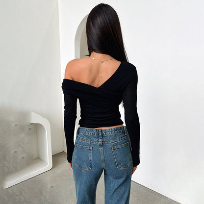 Off Shoulder Long Sleeve Wrap Top | Foldover Neckline | noémi