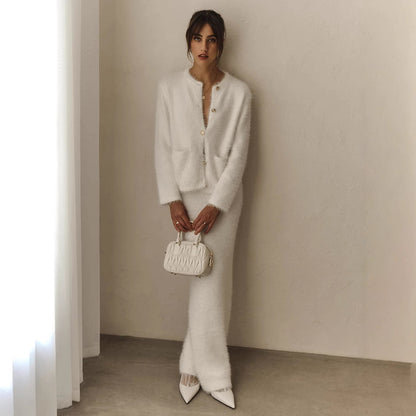 Long Sleeved Skirt | Cozy Button Up Cardigan & Midi Skirt | noémi