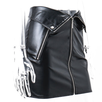 Black Leather Zip Up Mini Skirt | High Waisted Faux Leather Skirt | noémi