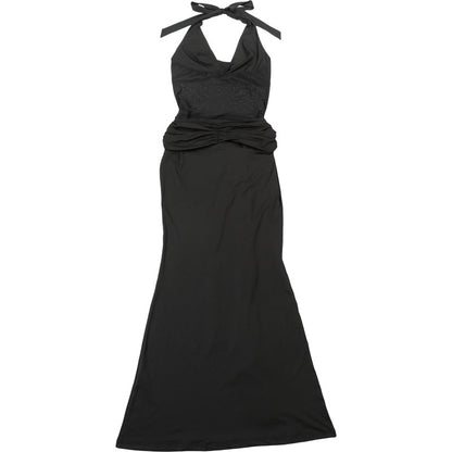 Mesh Halter Dress | Slim Fit Semi Sheer Stitching Tie Back | noémi