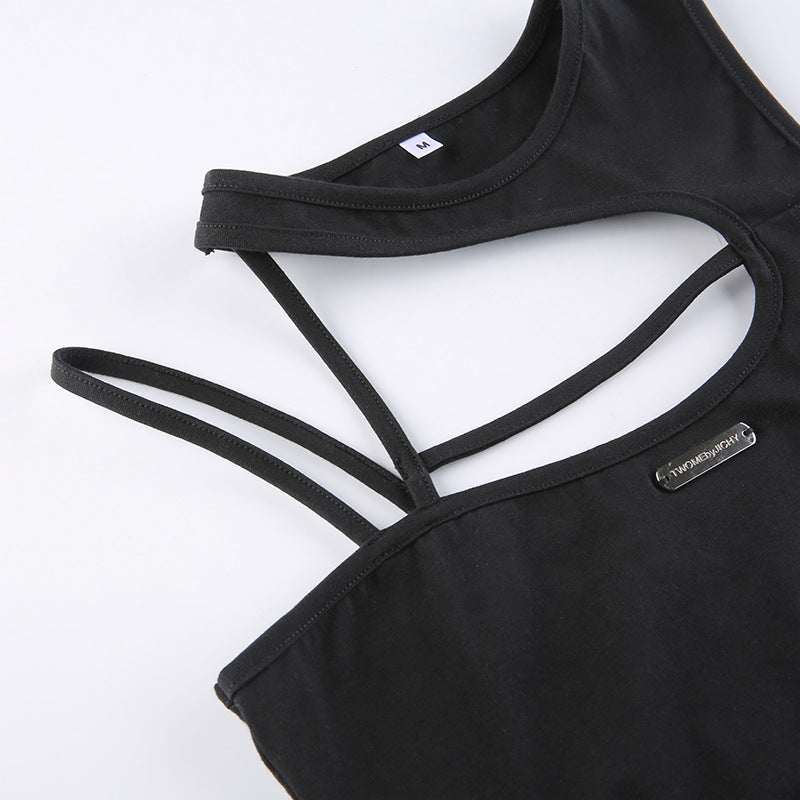 Womens CutOut Crop Top | Black Strappy One Shoulder Tank | noémi