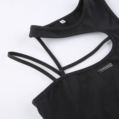 Womens CutOut Crop Top | Black Strappy One Shoulder Tank | noémi