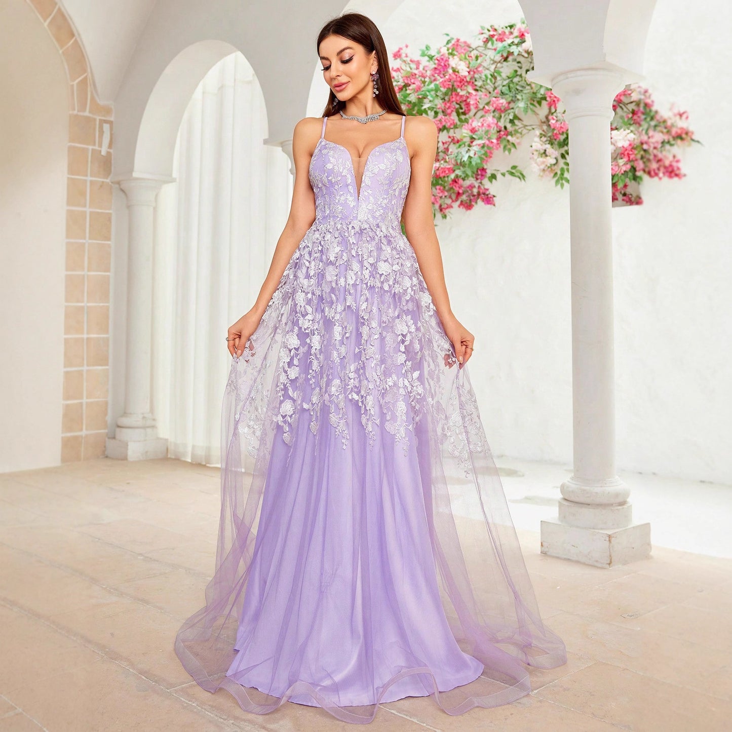 Lavender Lace Embroidered Tulle Gown | Corset Bodice | noémi
