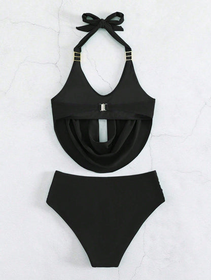 Solid Color Halter Lace Up Bikini Swimsuit for Women | noémi