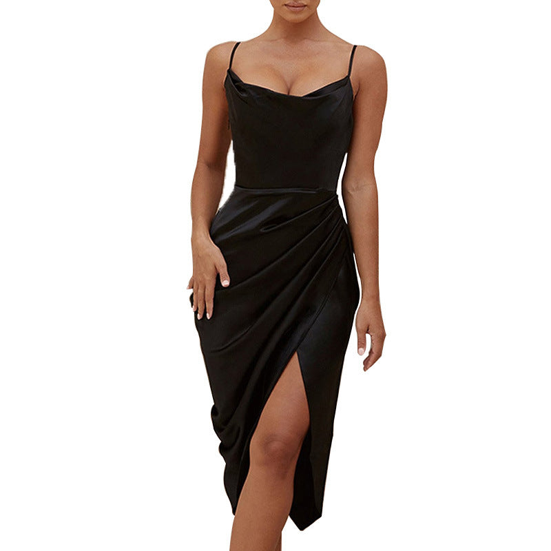 Satin Dress | Spaghetti Straps, Sleeveless & Backless, Bodycon Fit | noémi