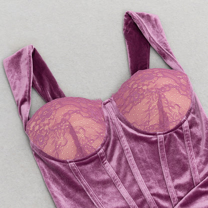 Lace Trim Strap Dress with Side Slit and Shoulder Detail | noémi