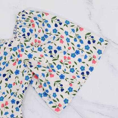 Floral Print V Neck Pleated Dress with Lightweight Fabric | noémi