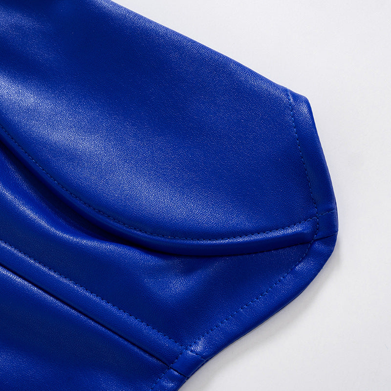 Womens Faux Leather Corset Top | Strapless Bustier, Zipper Back, Shaping Fit | noémi