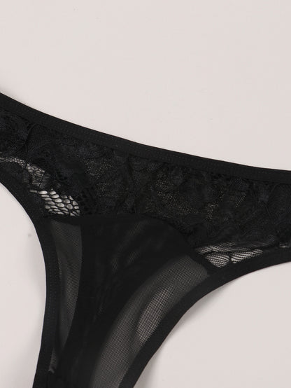 Lace Trim TShaped Panties with Transparent Details and Cotton Crotch Comfort | noémi