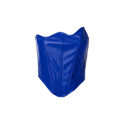 Womens Faux Leather Corset Top | Strapless Bustier, Zipper Back, Shaping Fit | noémi