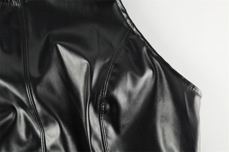 Womens Sleeveless Faux Leather Mini Dress | noémi