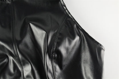 Womens Sleeveless Faux Leather Mini Dress | noémi