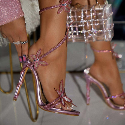 Butterfly Lace Up Heels | Crystal Embellished, Stiletto Sandals | noémi