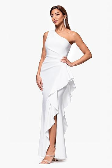 One Shoulder Fishtail Dress | Slim Fit Side Ruffle High Slit | noémi