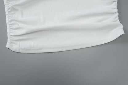 Women White Sunken Stripe VNeck Slim Top | Long Sleeve | noémi