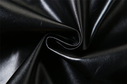 Faux Leather Two Piece Set | Sleeveless Cropped Top Pleated Skirt | noémi