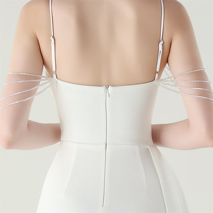 Satin Beaded Fishtail Dress | Spaghetti Straps, Thigh Slit | noémi