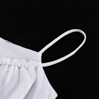 White Ruched Bust Mini Dress | Summer Spaghetti Strap Flowy Skater Fit | noémi