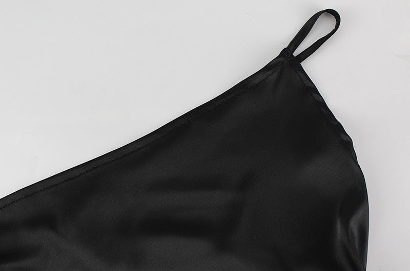 Slim Fit Backless Dress | Diagonal Collar Long Length | noémi