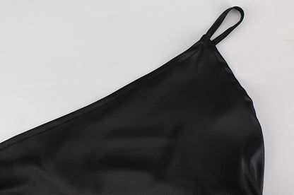 Slim Fit Backless Dress | Diagonal Collar Long Length | noémi