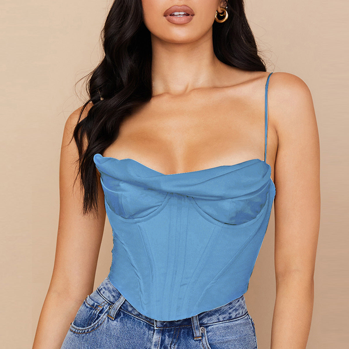 Satin Corset Camisole | Boned Pleated Bandana Top | noémi