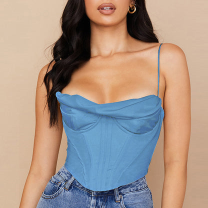 Satin Corset Camisole | Boned Pleated Bandana Top | noémi