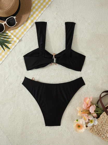 Low Waist Bikini Swimsuit with Starfish Metal Detail and Suspender Straps | noémi