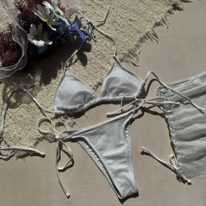 Lace Up Three Piece Split Bikini Swimsuit in Solid Color | noémi