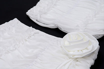 White Ruched Strapless Two Piece Set | Mesh Crop Top & Mini Skirt | noémi