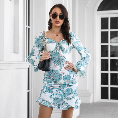 Off Shoulder Printed Ruffle Hem Dress | noémi