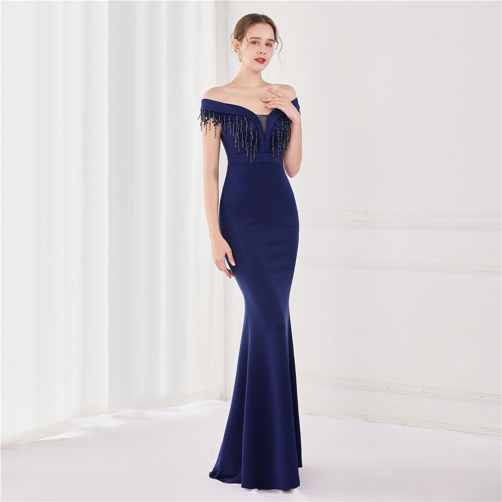 Off Shoulder Beaded Gown | Formal Long Dress | noémi