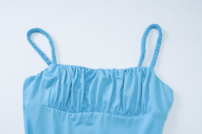 Womens Off Shoulder Pleated High Waist Slim Fit Sling Dress | Maxi Dress | noémi