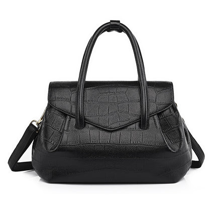 Large Black Croc‑Pattern Tote Shoulder Bag – Office Carryall | noémi