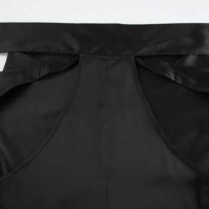 Black Off Shoulder Satin Dress | Swing Skirt Self Tie Waist | noémi