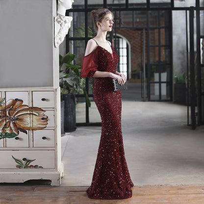 Sequin Toast Dress | Long Slim Fit Fishtail Gown | noémi