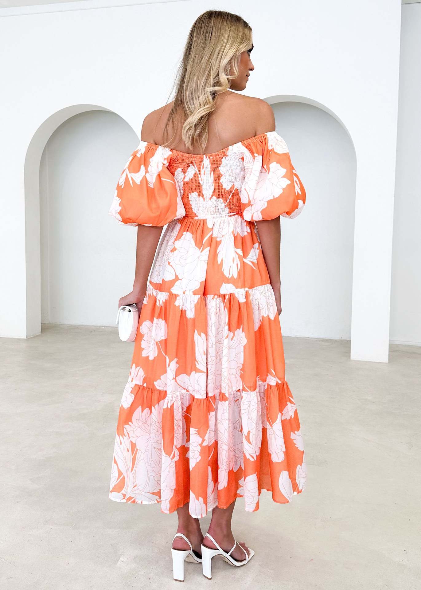 Off Shoulder Floral Puff Sleeve Midi Dress | Lightweight & Flowy | noémi