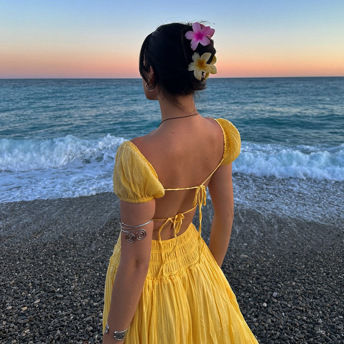 Womens Puff Sleeve Dress | Backless, Square Neck | noémi