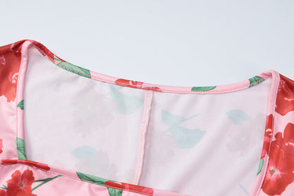 Printed Long Sleeve Ruffle Dress | Square Neck Fitted Waist | noémi