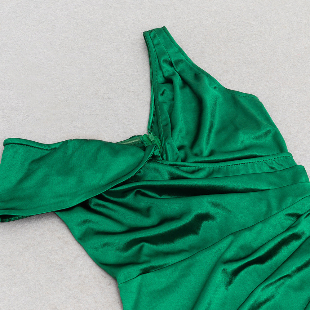 One Shoulder High Slit Long Dress in Solid Tone | noémi