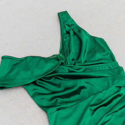 One Shoulder High Slit Long Dress in Solid Tone | noémi