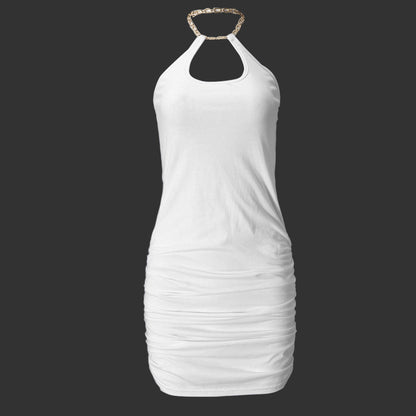 Slim Fit Sheath Dress with Metal Chain Detail and Hollow Cutouts | noémi