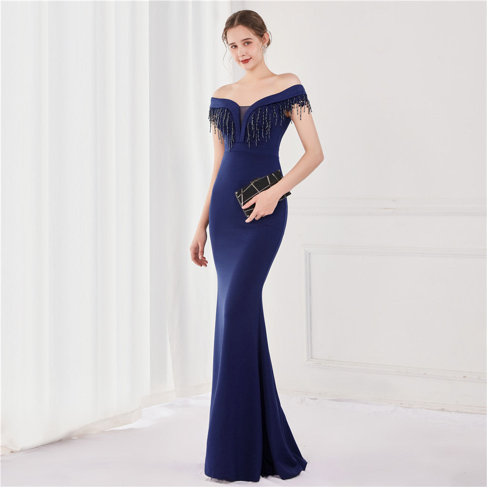 Off Shoulder Beaded Gown | Formal Long Dress | noémi