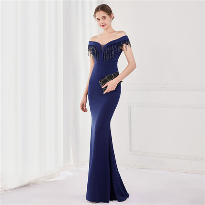 Off Shoulder Beaded Gown | Formal Long Dress | noémi