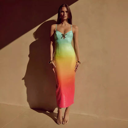 Womens Gradient Bodycon Midi Dress | Spaghetti Straps | noémi